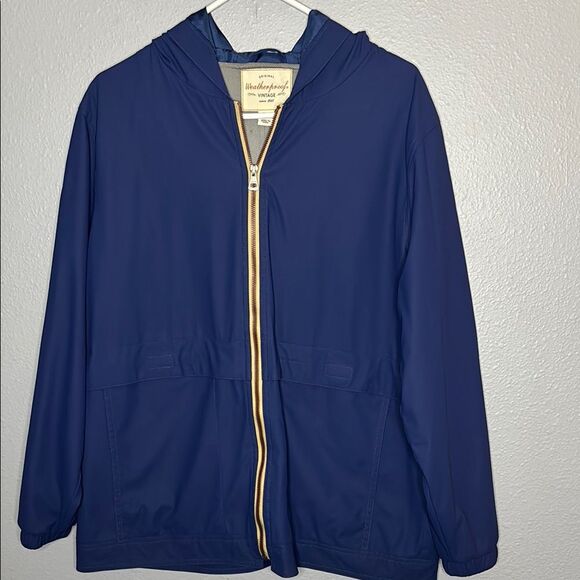 Weatherproof Navy Blue Hooded Kangaroo Pouch Pockets Rain Jacket Size Large - Picture 1 of 10